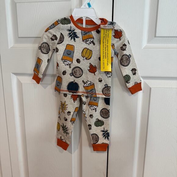 NEW Mud Pie Pumpkin Spice Latte Baby Halloween Fall Outfit Pajamas 6-9 - Picture 4 of 8